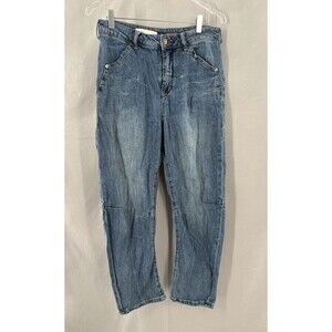 Anthropologie 28 Jeans Pilcro Barrel Bow Leg Boyfriend Distressed Stretch Blue